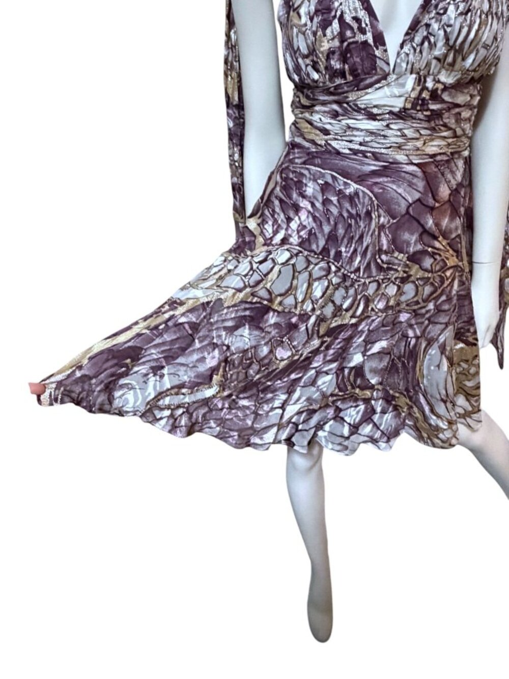 Y2K Nina Austin Silk Blend Dress XS Halter Backless Beaded Butterfly Fairy HOCO - Picture 5 of 13